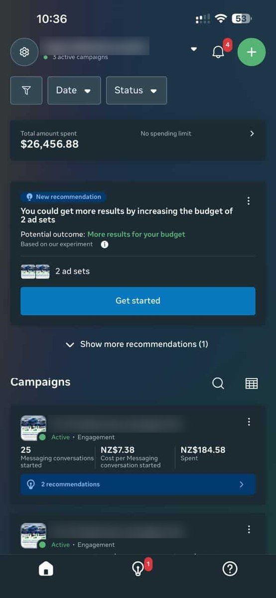 Meta ads in Sri Lanka managed for an overseas client: NZ$26,456 total ad spend with a Meta budget recommendation on two ad sets